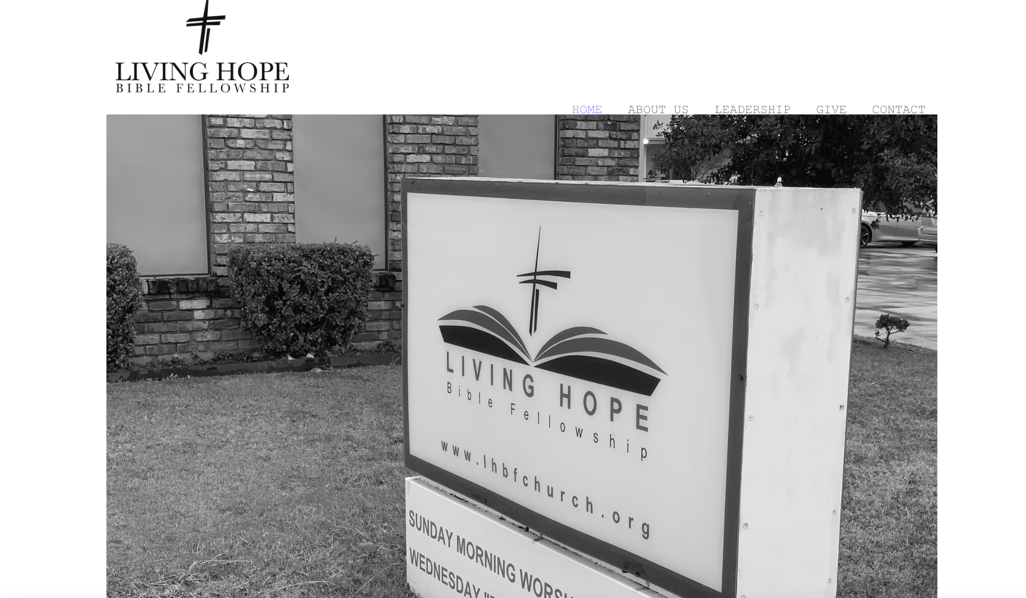 Living Hope Bible Fellowship existing website homepage